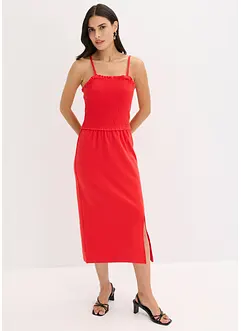 Abito midi in jersey robusto con inserto smock e spacco, bonprix