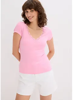 Maglia a costine con dettaglio in pizzo (pacco da 2), bonprix