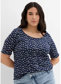 Maglia a coste a mezze maniche con stampa a fiori, bonprix