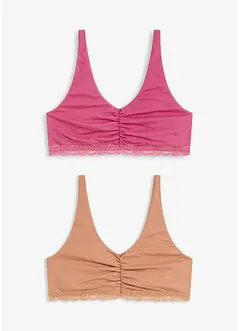 Bralette con cotone e pizzo (pacco da 2), bonprix