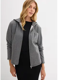 Felpa con zip e cappuccio in tessuto effetto neoprene, bonprix