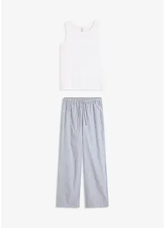 Pigiama con top a costine e pantaloni in tessuto, bonprix
