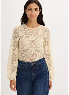 Maglia cropped in pizzo elasticizzato, bonprix