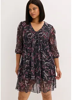 Abito in jersey e mesh con volant, bonprix