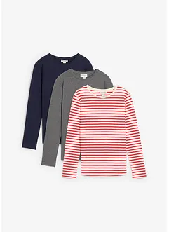 Maglia a maniche lunghe in puro cotone biologico (pacco da 3), bonprix