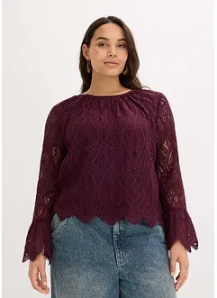 Blusa in pizzo con volant, bonprix