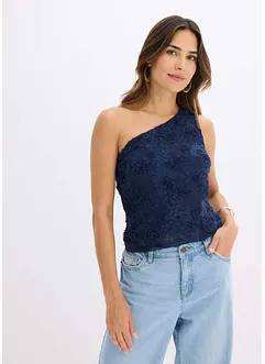 Top monospalla ricamato, bonprix