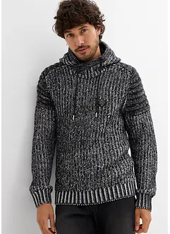 Maglione in filato grosso con cappuccio e dettagli stile biker, bonprix