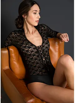 Body ouvert in pizzo a manica lunga, bonprix