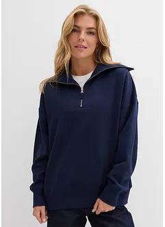 Felpa a collo ampio con zip in misto cotone morbido, bonprix