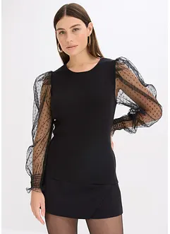 Maglione in filato fine con maniche in mesh, bonprix