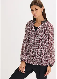 Blusa in chiffon con fantasia e ricamo, bonprix
