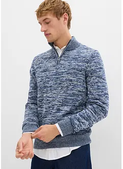 Maglione con mezza zip in misto cotone morbido, bonprix