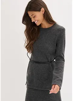 Maglia con percentuale di lana e cinturina in similpelle, bonprix