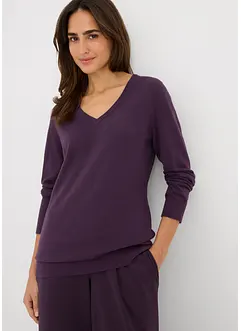 Maglione lungo basic in filato fine con scollo a V, bonprix