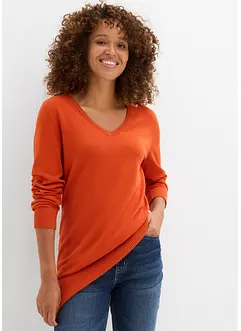 Maglione lungo basic in filato fine con scollo a V, bonprix