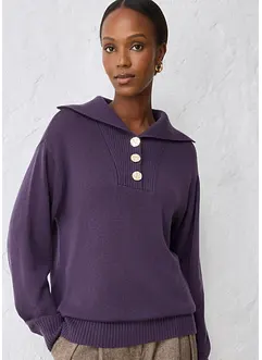 Maglione in lana merino a collo ampio con bottoni, bonprix