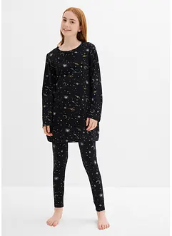 Maglia lunga e leggings con cotone biologico morbido e stampa glitterata (set 4 pezzi), bonprix