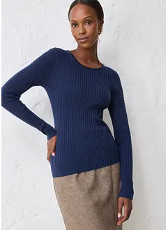 Maglione a costine in lana merino, bonprix