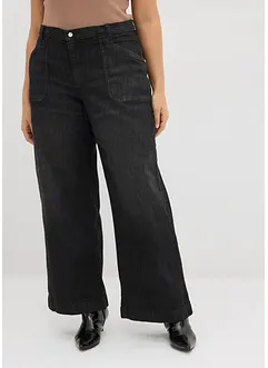 Jeans wide leg con tasche applicate, vita media, bonprix