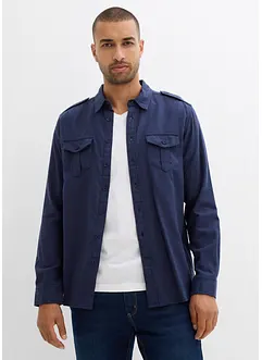 Camicia in flanella di puro cotone con pattine sulle spalle, bonprix