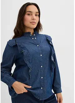 Camicia in denim in puro cotone con volants, bonprix