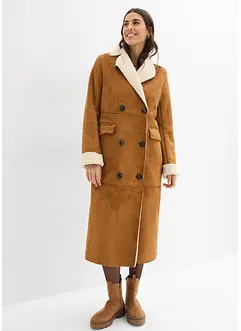 Cappotto in simil pelle con calda fodera in teddy, bonprix