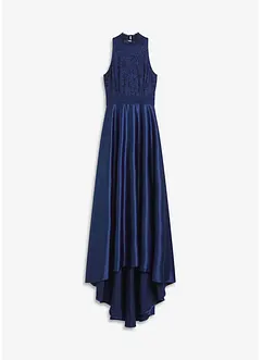 Abito lungo in satin lucido con pizzo, bonprix
