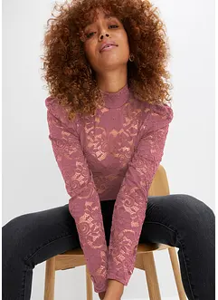 Maglia aderente in pizzo a maniche lunghe, bonprix