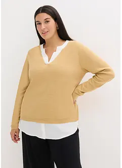 Maglione in filato fine con inserti effetto camicia, bonprix