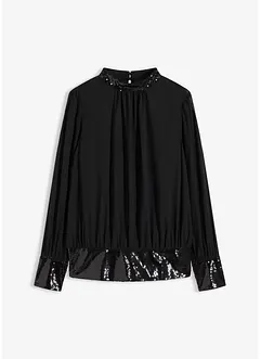 Blusa in tulle fine con paillettes, bonprix