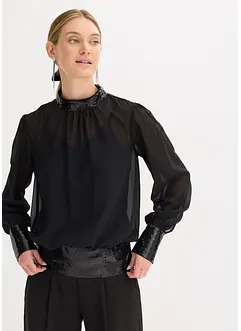Blusa in tulle fine con paillettes, bonprix