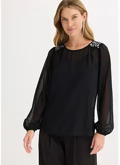 Blusa di chiffon con strass, bonprix