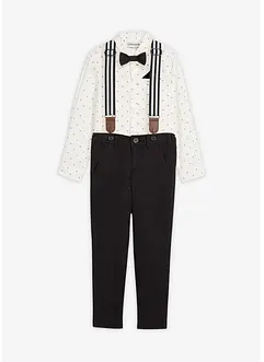 Camicia a maniche lunghe, pantaloni elasticizzati, bretelle e papillon (set 4 pezzi), bonprix