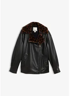 Giacca in similpelle con pelliccia sintetica leopardata, bonprix