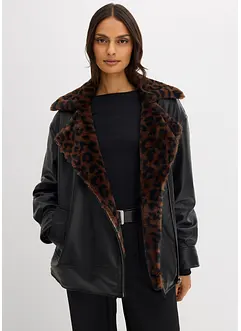 Giacca in similpelle con pelliccia sintetica leopardata, bonprix