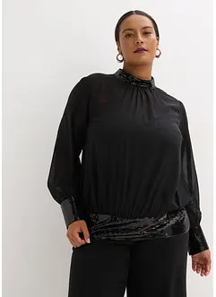 Blusa in tulle fine con paillettes, bonprix