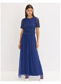 Abito lungo in fine tulle con ricamo e paillettes, bonprix