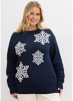 Maglione con scollo rotondo e fiocchi di neve, bonprix