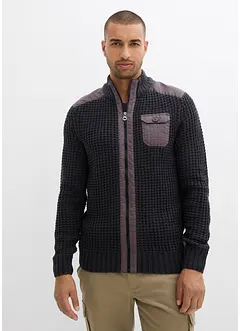 Cardigan in filato grosso con inserti di tessuto, bonprix