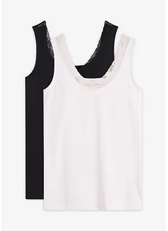 Canottiera con cotone biologico e pizzo (pacco da 2), bonprix