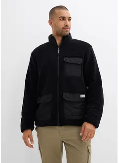 Giacca in pile teddy con inserto in tessuto e collo dritto, bonprix