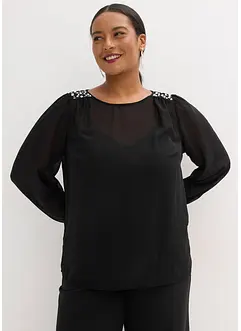 Blusa di chiffon con strass, bonprix