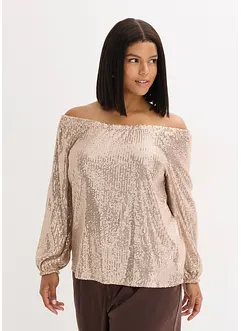 Maglia con spalle scoperte oversize con paillettes, bonprix