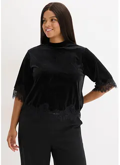 Maglia in velluto con pizzo, bonprix