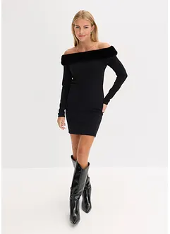 Abito in maglia con inserto in pelliccia sintetica, bonprix