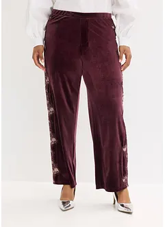 Pantaloni larghi in velluto morbido con inserto di pizzo, bonprix