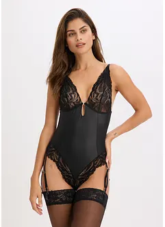 Body effetto bagnato con reggicalze rimovibile, bonprix