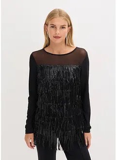 Maglia a maniche lunghe con frange e pailettes, bonprix
