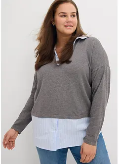 Maglione in filato fine con inserto di camicia, bonprix